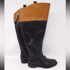 Franco Sarto Women's Boots Meyer 2 Black Leather Tan Zip Equestrian Size 5 M WC